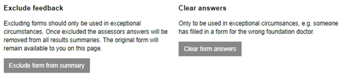 This image shows the administrator options of exluding feedback from a TAB or clearing the answers from a TAB