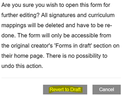 This image shows the revert to draft confirmation warning  with the revert to draft button highlighted