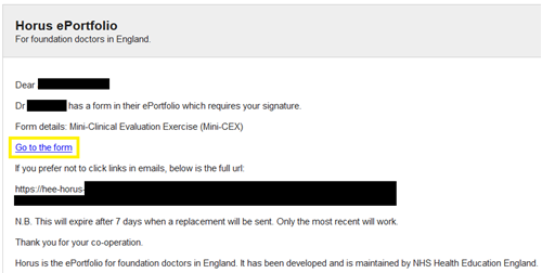 This image shows the email notification for signing a form