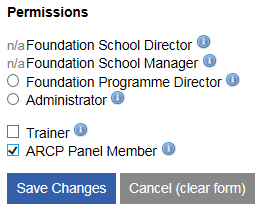 This image shows the levels of permissions available for users with the arcp panel member permission ticked