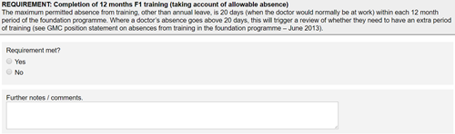 This image shows the summary of evidence sign off form shoing the allowable absences section