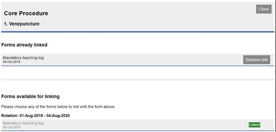 This image shows the form links page with the linked forms under the forms already linked section