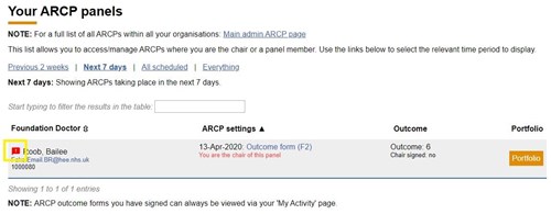 This image shows the concerns icon against a foundation doctor on the ARCP panels page