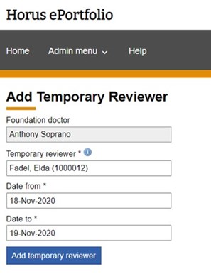 This image shows the add temporary reviewer page