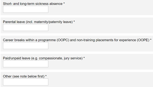 This image shows the absences section of the form r