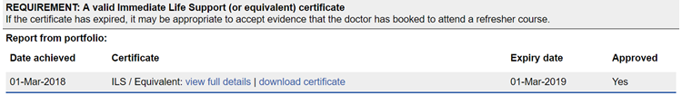 This image shows the mandatory certificate section of the ARCP summary of evidence report