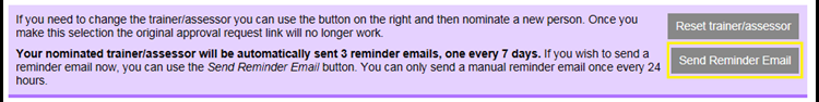 This image shows the awaiting signature banner with the send reminder email button highlighted