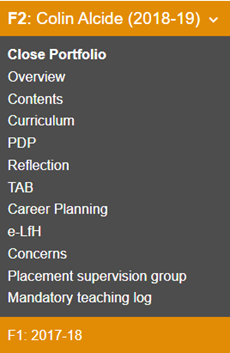 This image shows the portfolio drop down menu from the view of a trainer/administrator
