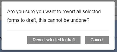 This image shows the bulk revert to draft pop up warning.
